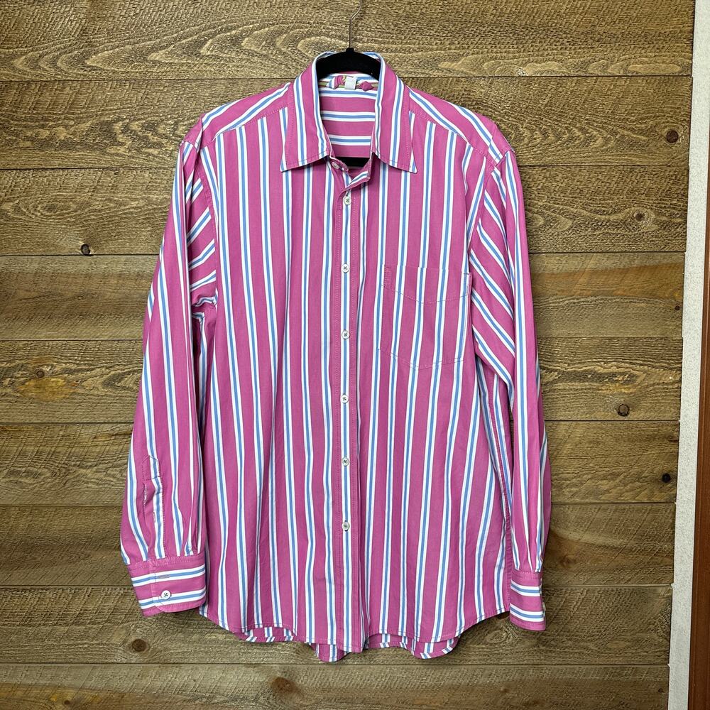 Boden Striped Button Down Shirt Pink Collared Long Sleeve Cotton Size Large
